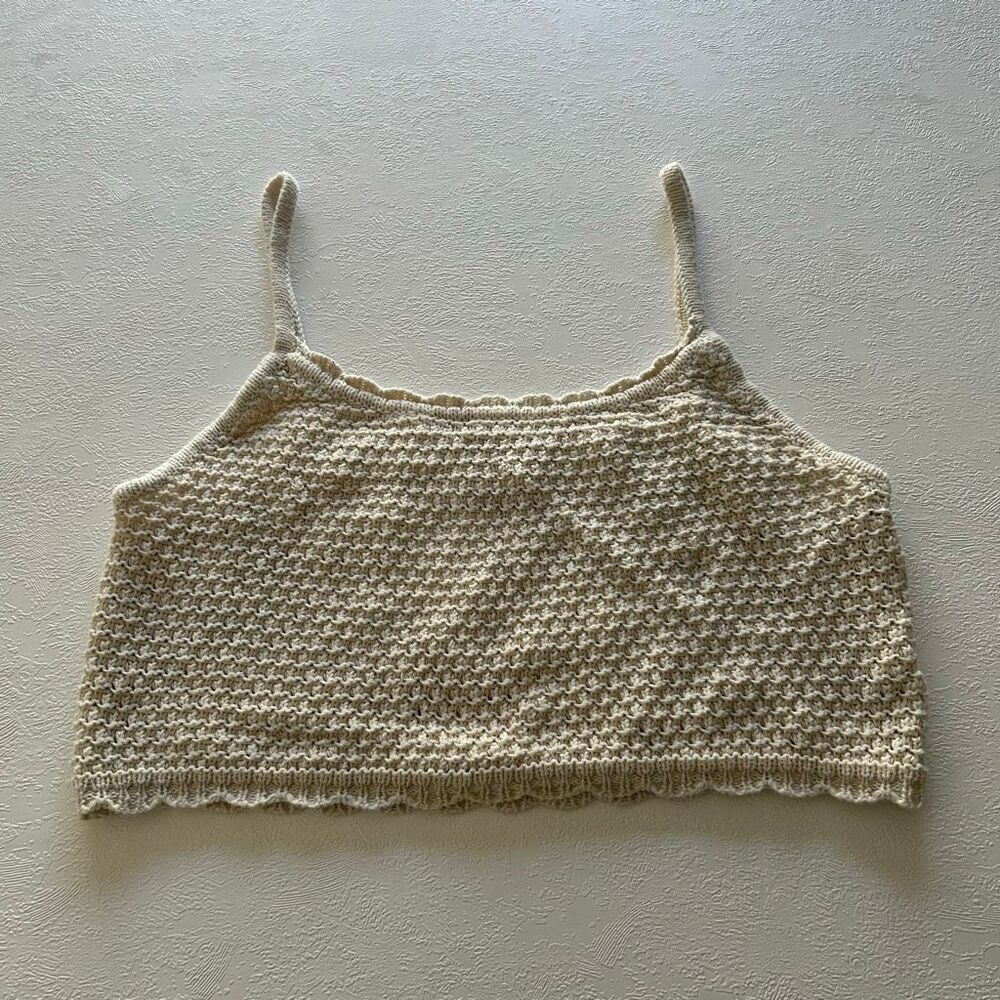 Aeropostale Knit Cropped Cami Tank Top Beige Textured Sleeveless Women’s Size L